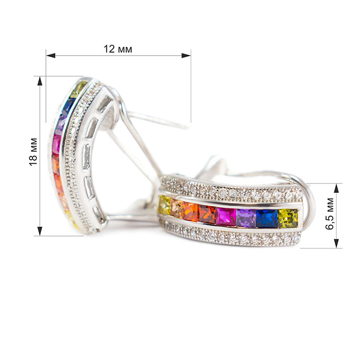 Серебряные сережки с разноцветными фианитами Арт. ER001SV