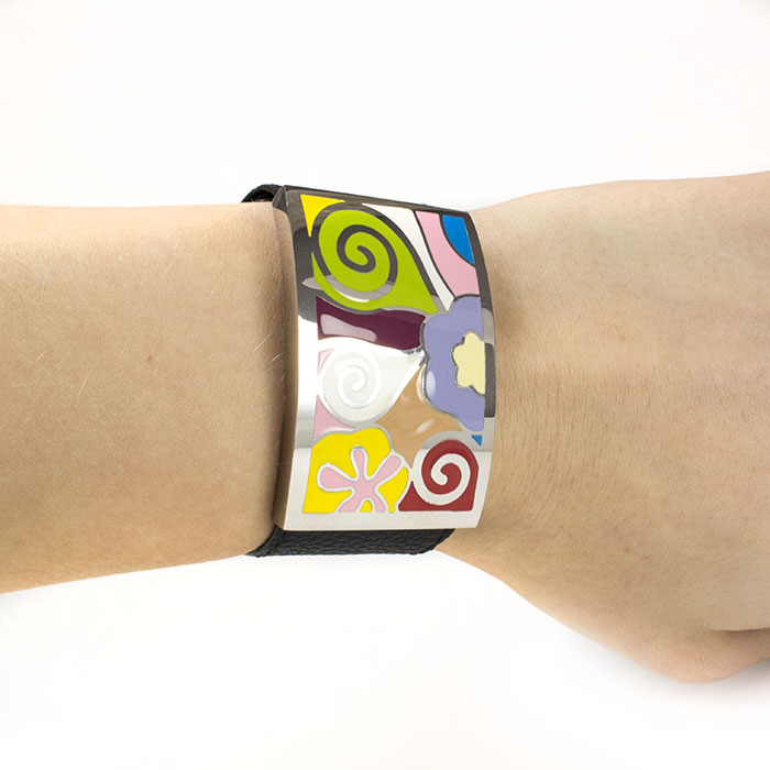 Кожаный браслет широкий с разноцветными вставками Арт. BS029LR