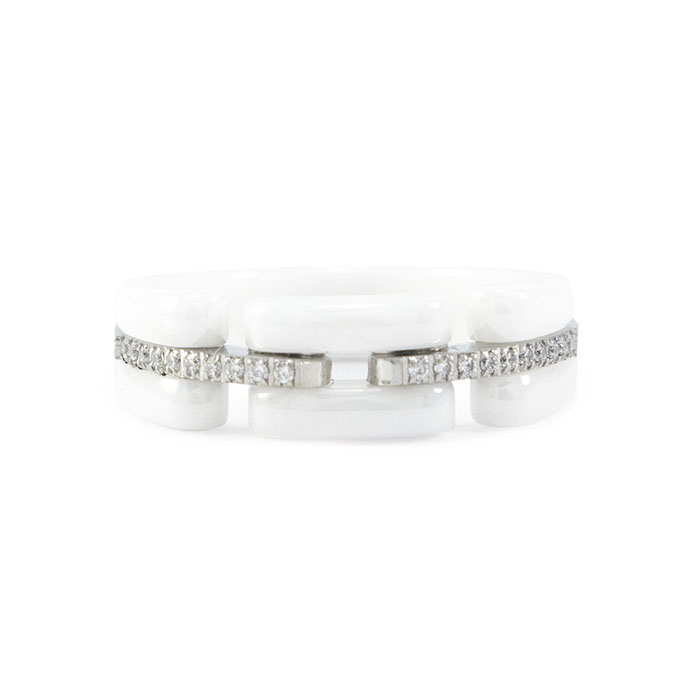 Кольцо керамическое в стиле Chanel белое Арт. RN021CR