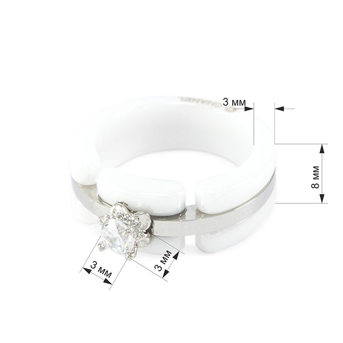 Кольцо керамическое в стиле Chanel с фианитом Арт. RN020CR