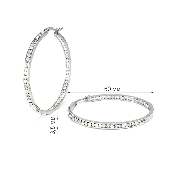 Сережки-кольца с фианитами серебристые Арт. ER062SL