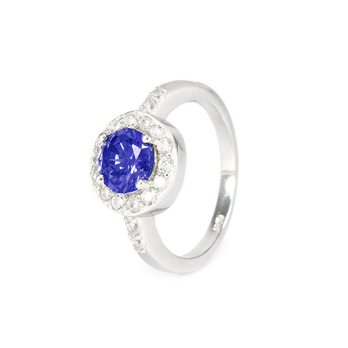 Серебряное кольцо Ореол с синим фианитом Арт. RN006SV