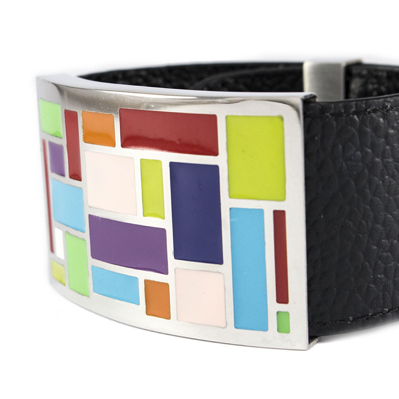 Кожаный браслет широкий с разноцветными вставками Арт. BS063LR