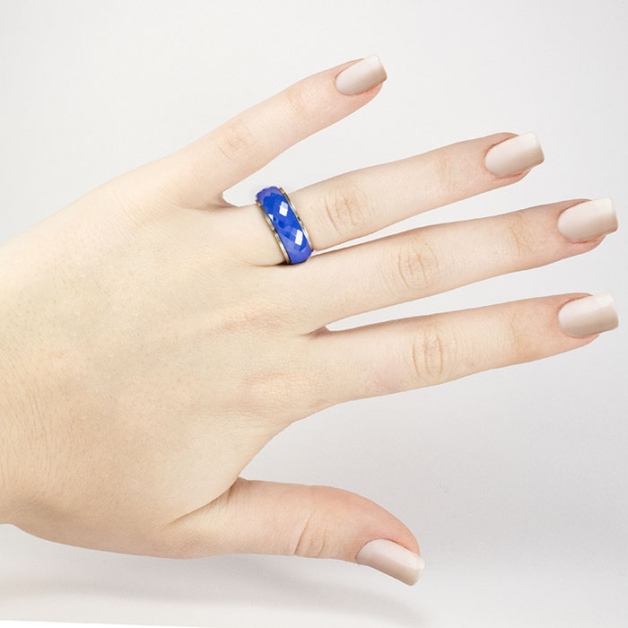 Кольцо вольфрамовое со стальной основой синее Арт. RN002WF