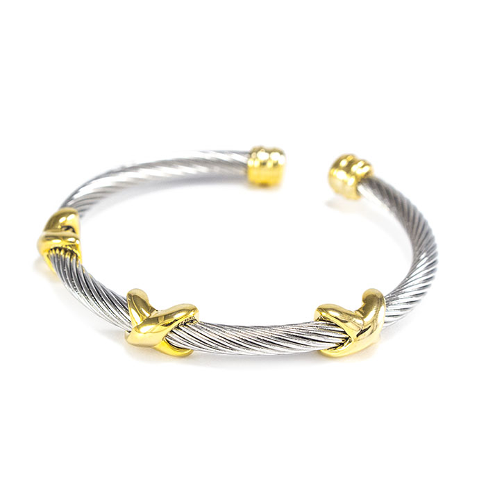 Браслет + кольцо из жгутов серебристые с золотистыми вставками Арт. BS095SL
