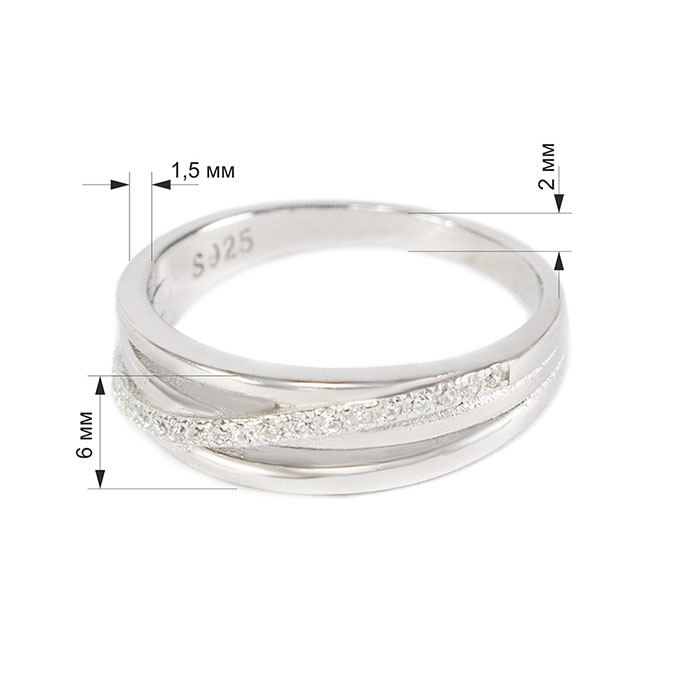 Серебряное кольцо с диагональной вставкой фианитов Арт. RN007SV