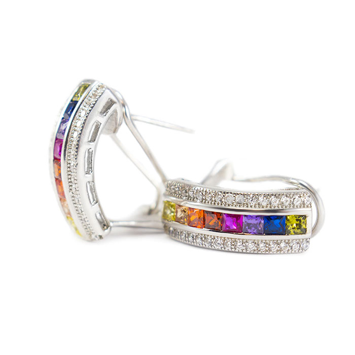 Серебряные сережки с разноцветными фианитами Арт. ER001SV