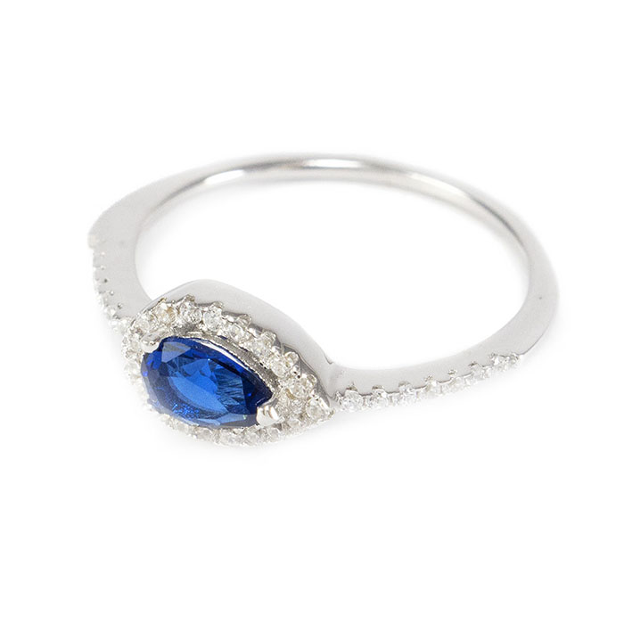 Серебряное кольцо Ореол с крупным синим фианитом Арт. RN011SV