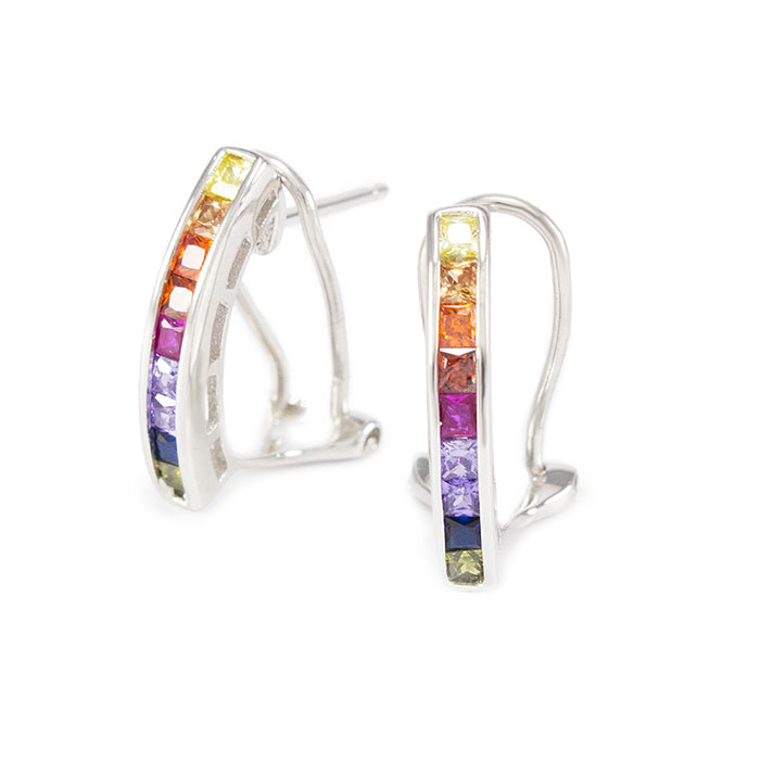 Серебряные сережки с разноцветными фианитами Арт. ER005SV