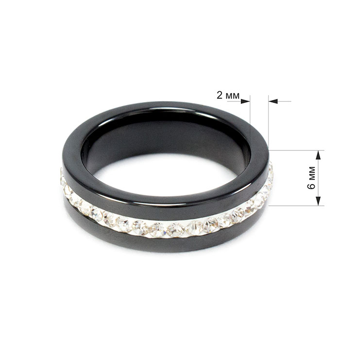 Кольцо керамическое с фианитами по кругу черное Арт. RN005CR