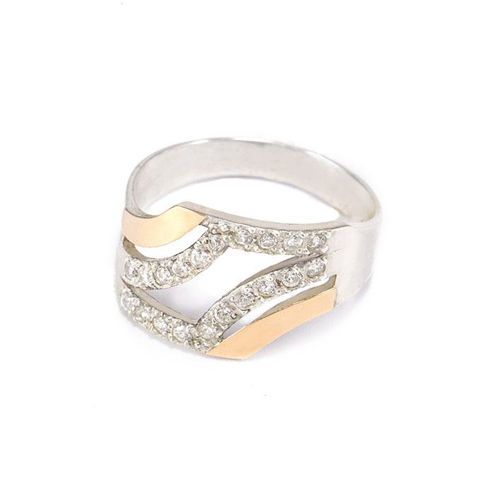 Серебряное кольцо с золотыми вставками и фианитами Арт. RN014SV