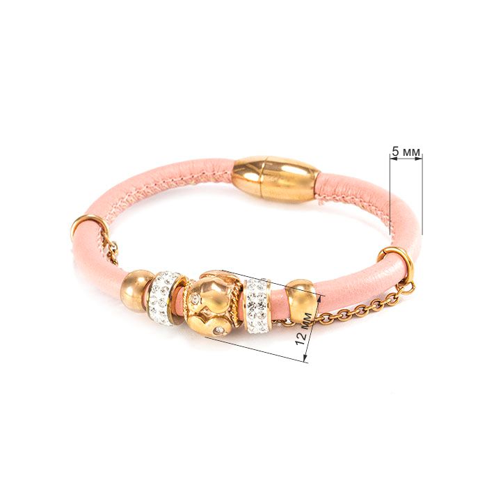 Кожаный браслет с горным хрусталем и цепочкой розовый Арт. BS041LR