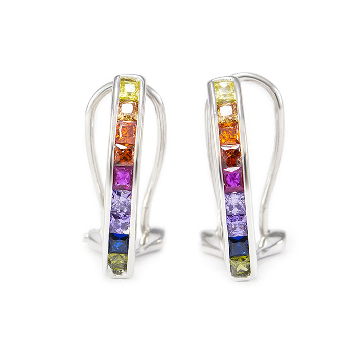 Серебряные сережки с разноцветными фианитами Арт. ER005SV