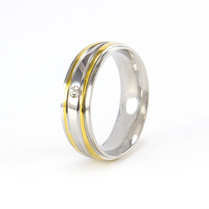 Кольцо с золотистыми вставками и фианитом серебристое Арт. RN080SL
